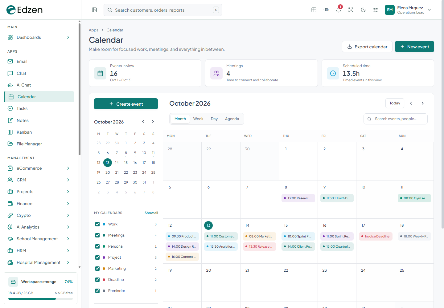 Calendar screenshot from the current Edzen project