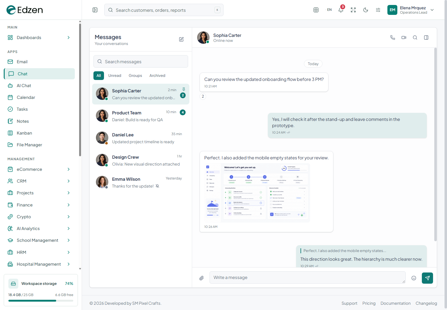 Chat screenshot from the current Edzen project