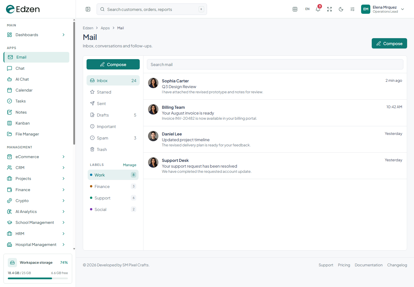 Email screenshot from the current Edzen project